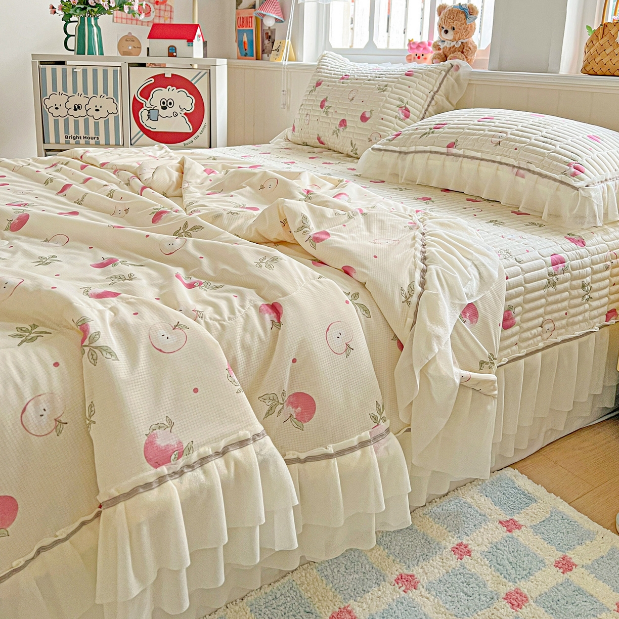 91家纺网 家纺一手货源 找家纺 富米莱单品馆 2026新款高奢维密花边冰肤格凉感夏凉被床盖夏被四件套 夏被床盖-桃桃奶英