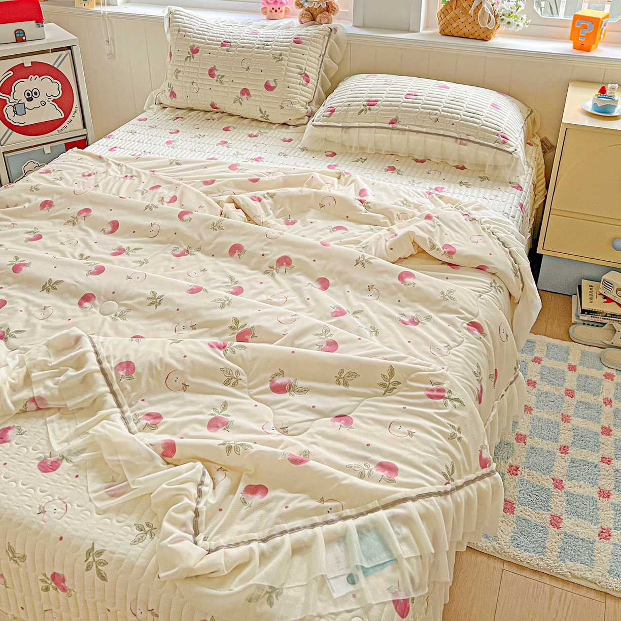 91家纺网 家纺一手货源 找家纺 富米莱单品馆 2026新款高奢维密花边冰肤格凉感夏凉被床盖夏被四件套 夏被床盖-桃桃奶英