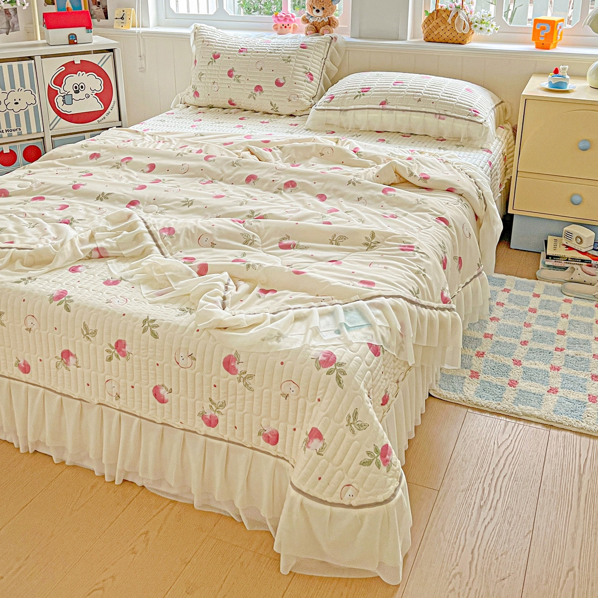 91家纺网 家纺一手货源 找家纺 富米莱单品馆 2026新款高奢维密花边冰肤格凉感夏凉被床盖夏被四件套 夏被床盖-桃桃奶英