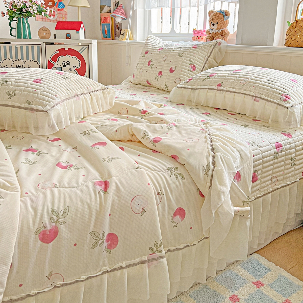 91家纺网 家纺一手货源 找家纺 富米莱单品馆 2026新款高奢维密花边冰肤格凉感夏凉被床盖夏被四件套 夏被床盖-桃桃奶英