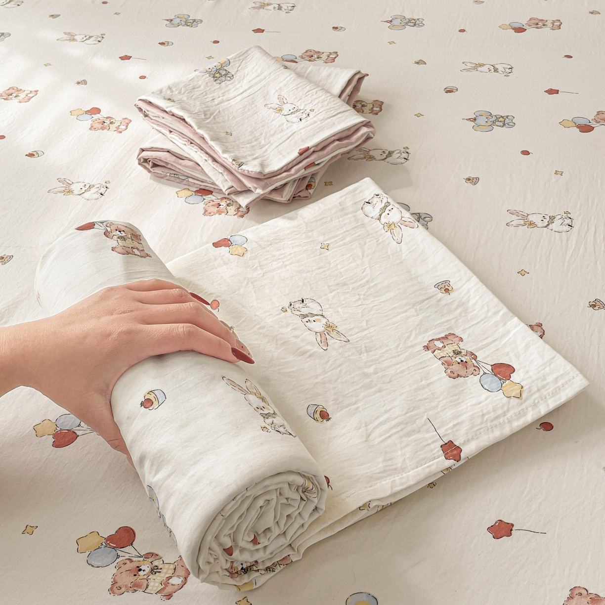 91家纺网 家纺一手货源 找家纺 纽缦家纺 2026新款A类105g四件套古法水洗棉单床单床单单件 小飞象