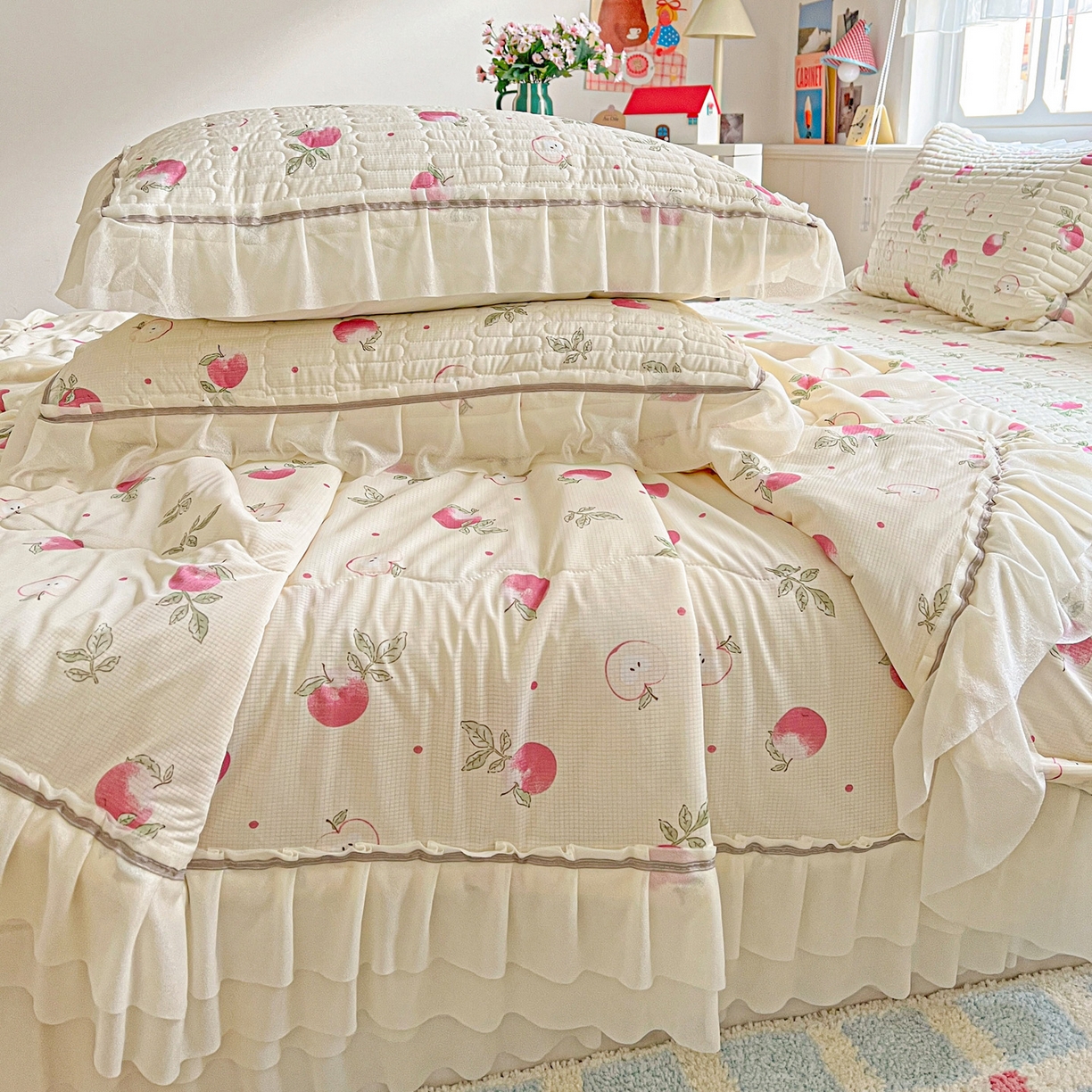 91家纺网 家纺一手货源 找家纺 富米莱单品馆 2026新款高奢维密花边冰肤格凉感夏凉被床盖夏被四件套 夏被床盖-桃桃奶英