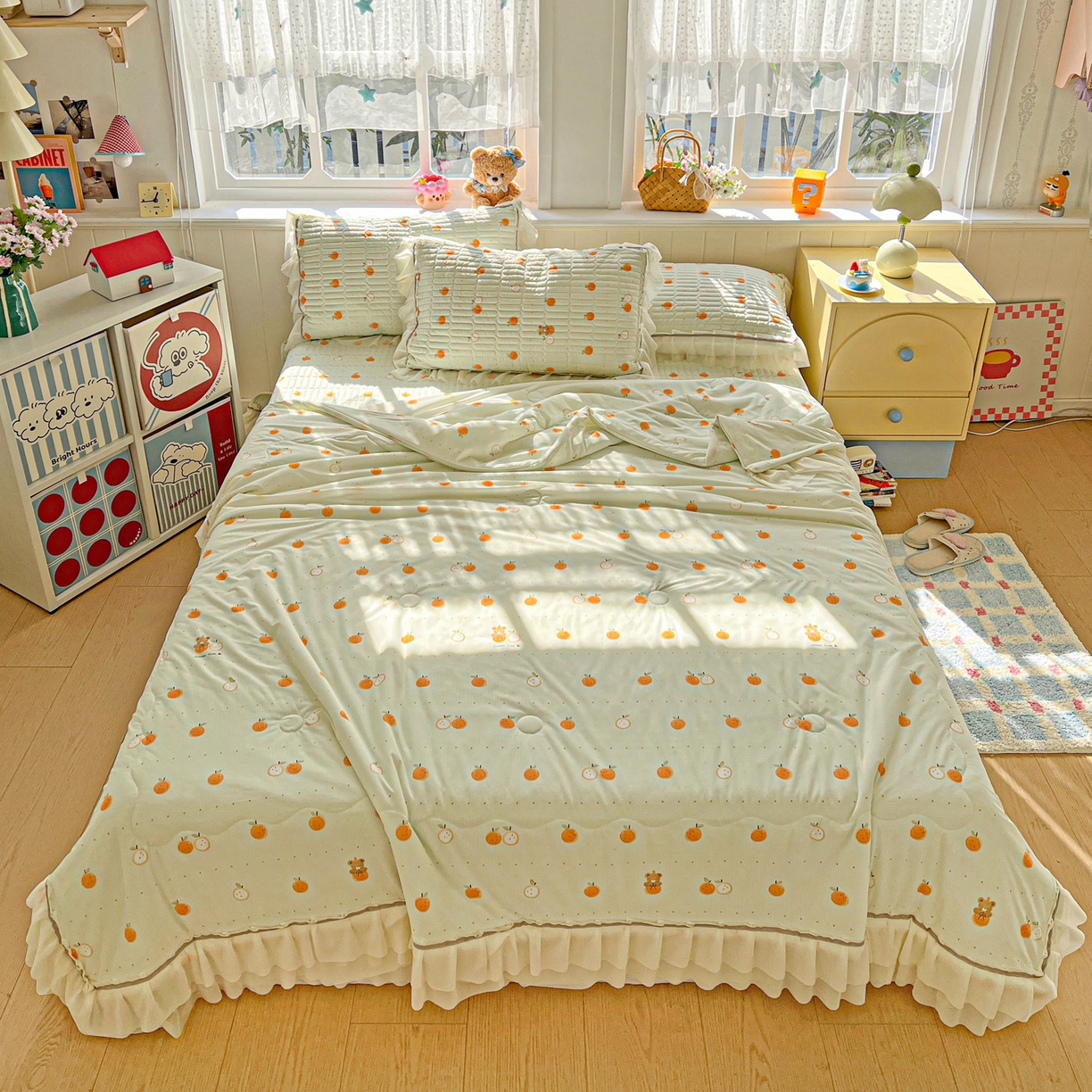 富米莱单品馆 2026新款高奢维密花边冰肤格凉感夏凉被床盖夏被四件套 夏被床盖-小蜜橘