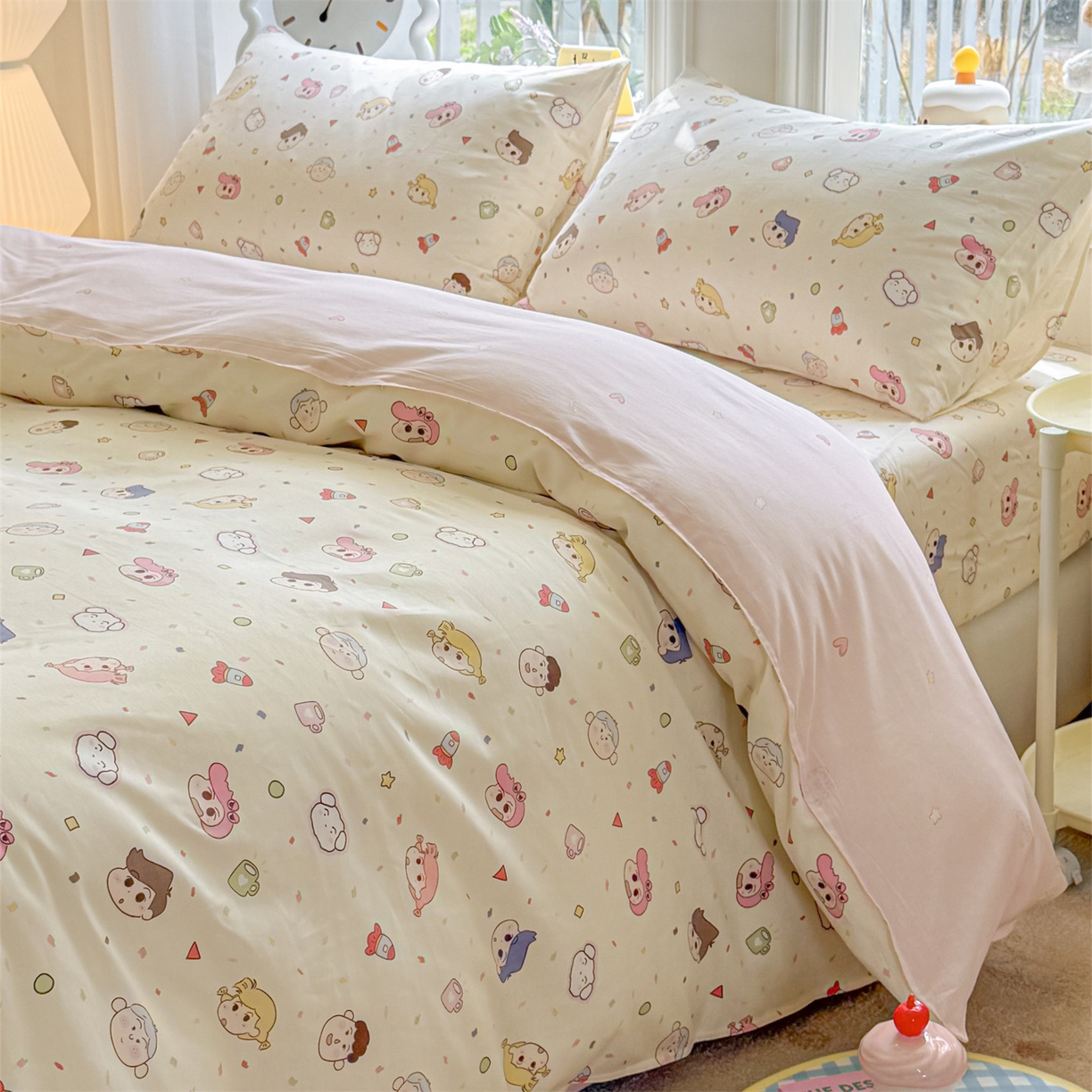 91家纺网 家纺一手货源 找家纺 女子家纺 2026新款全棉印花四件套系列 糖果幼儿园