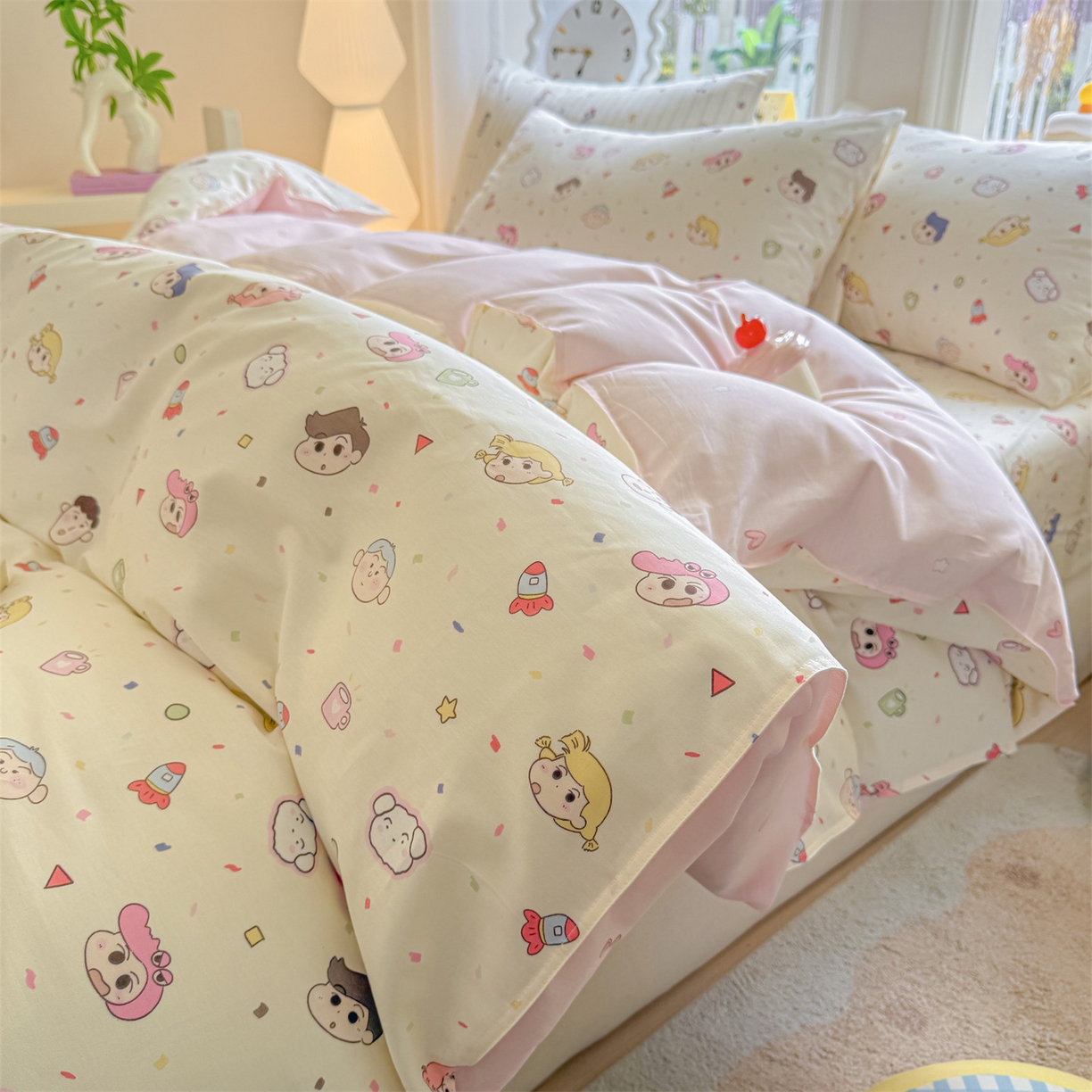 91家纺网 家纺一手货源 找家纺 女子家纺 2026新款全棉印花四件套系列 糖果幼儿园