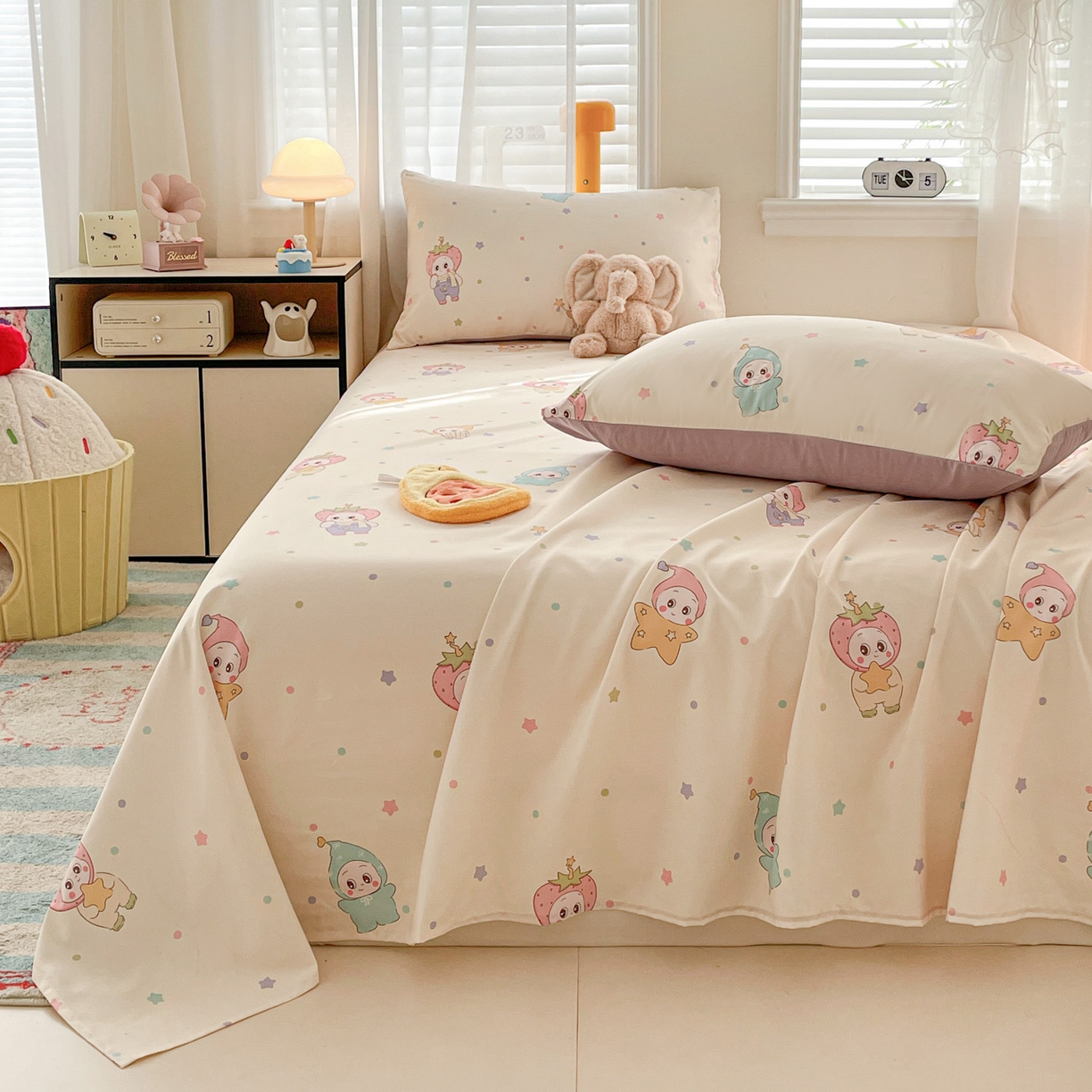 91家纺网 家纺一手货源 找家纺 纽缦家纺 2026新款A类105g四件套古法水洗棉单床单床单单件 星星