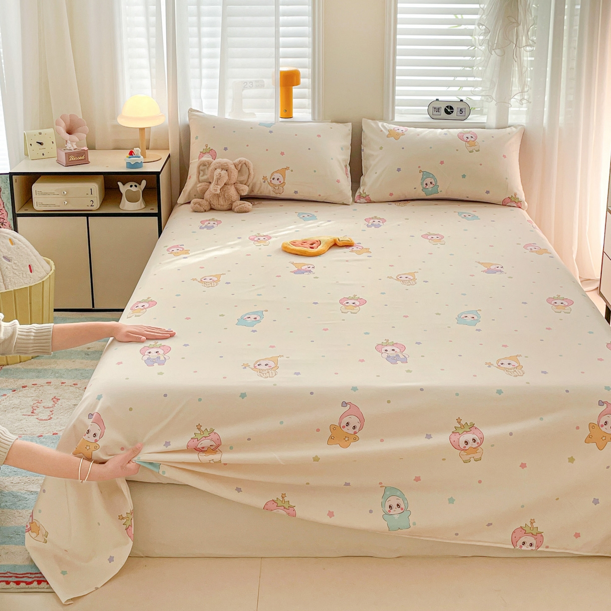 91家纺网 家纺一手货源 找家纺 纽缦家纺 2026新款A类105g四件套古法水洗棉单床单床单单件 星星