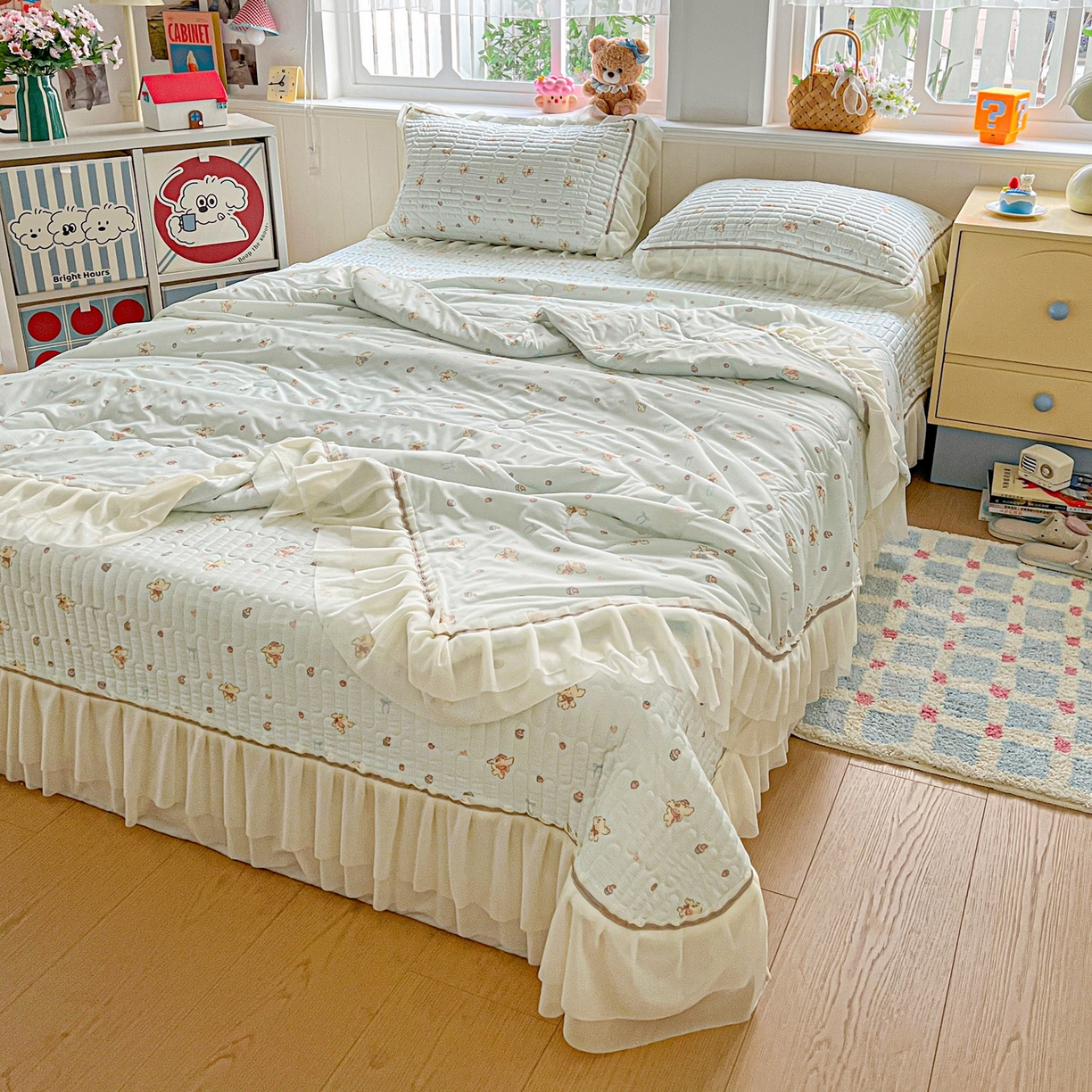 91家纺网 家纺一手货源 找家纺 富米莱单品馆 2026新款高奢维密花边冰肤格凉感夏凉被床盖夏被四件套 夏被床盖-熊来好运