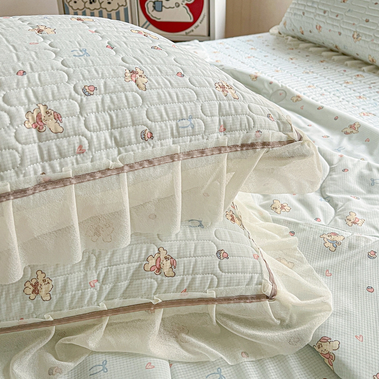 91家纺网 家纺一手货源 找家纺 富米莱单品馆 2026新款高奢维密花边冰肤格凉感夏凉被床盖夏被四件套 夏被床盖-熊来好运