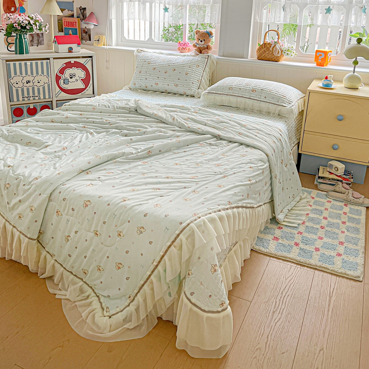 91家纺网 家纺一手货源 找家纺 富米莱单品馆 2026新款高奢维密花边冰肤格凉感夏凉被床盖夏被四件套 夏被床盖-熊来好运