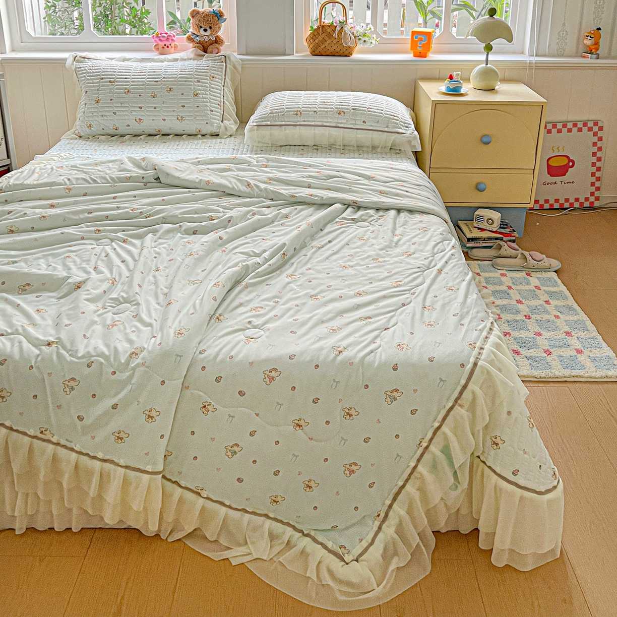 91家纺网 家纺一手货源 找家纺 富米莱单品馆 2026新款高奢维密花边冰肤格凉感夏凉被床盖夏被四件套 夏被床盖-熊来好运