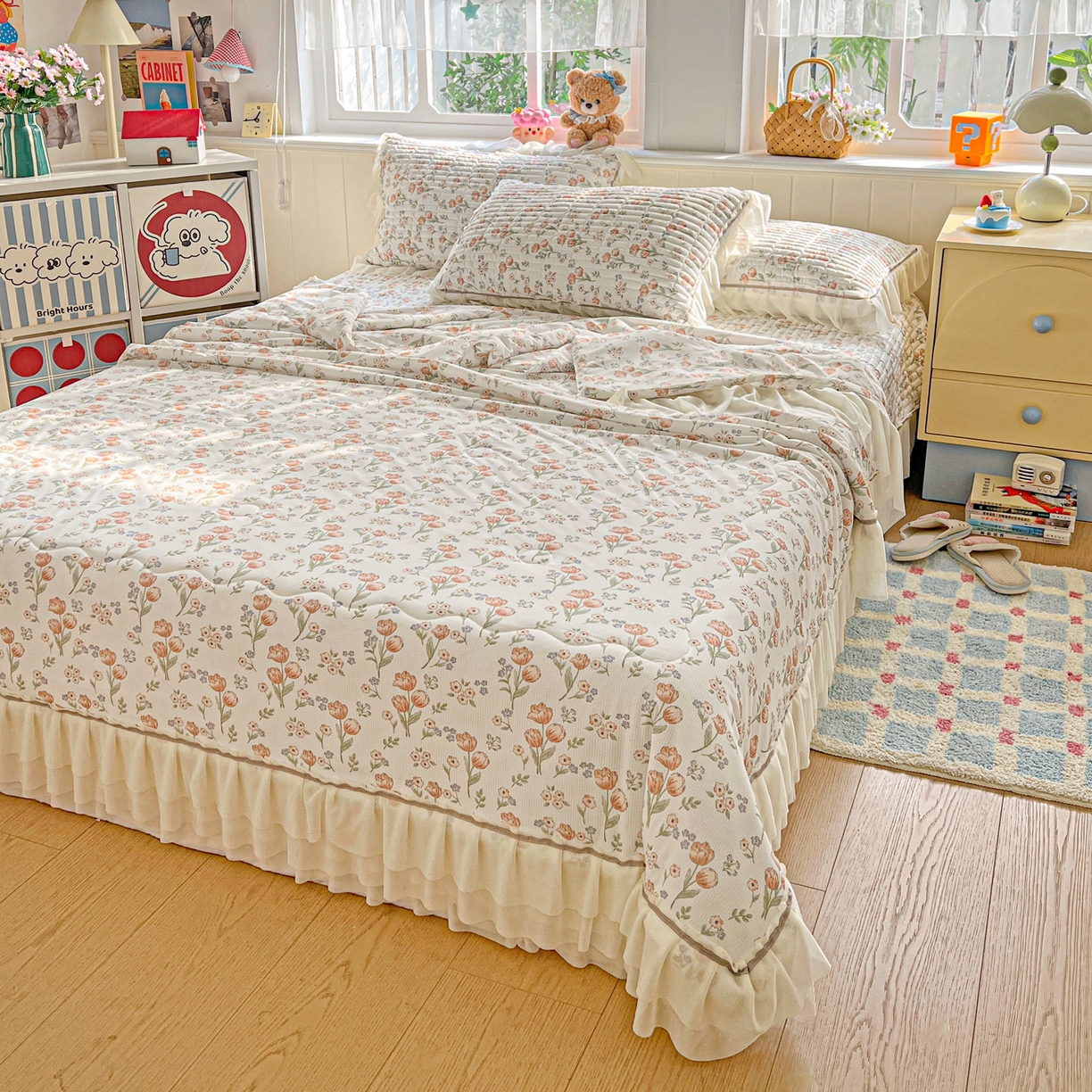 91家纺网 家纺一手货源 找家纺 富米莱单品馆 2026新款高奢维密花边冰肤格凉感夏凉被床盖夏被四件套 夏被床盖-郁金香