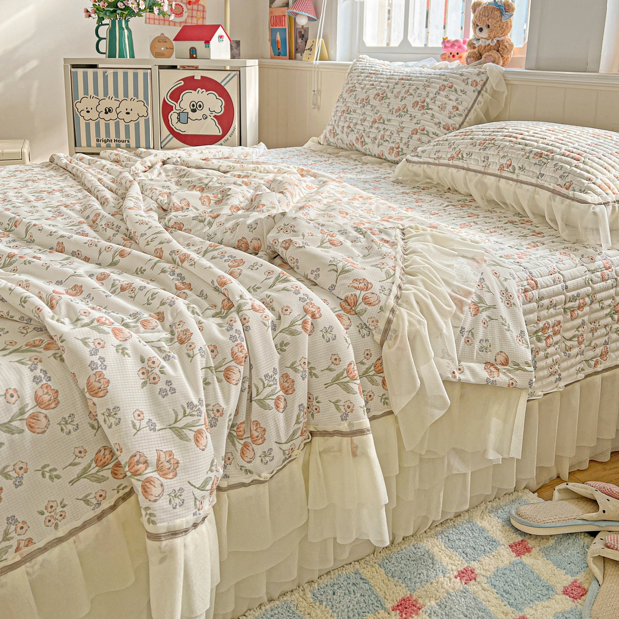 91家纺网 家纺一手货源 找家纺 富米莱单品馆 2026新款高奢维密花边冰肤格凉感夏凉被床盖夏被四件套 夏被床盖-郁金香