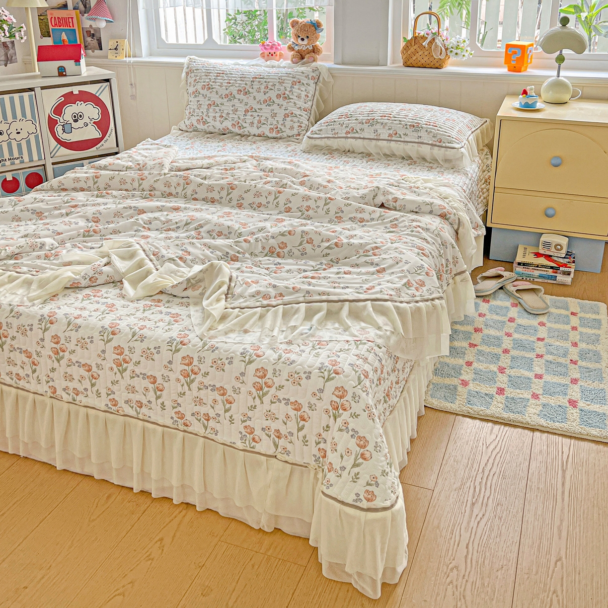 91家纺网 家纺一手货源 找家纺 富米莱单品馆 2026新款高奢维密花边冰肤格凉感夏凉被床盖夏被四件套 夏被床盖-郁金香