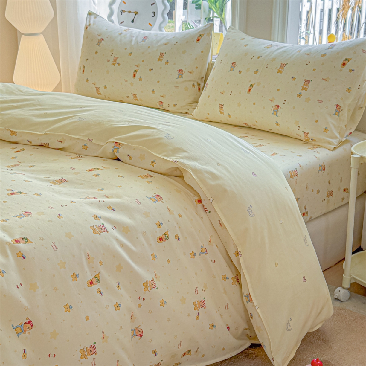 91家纺网 家纺一手货源 找家纺 女子家纺 2026新款全棉印花四件套系列 芝士星星仔