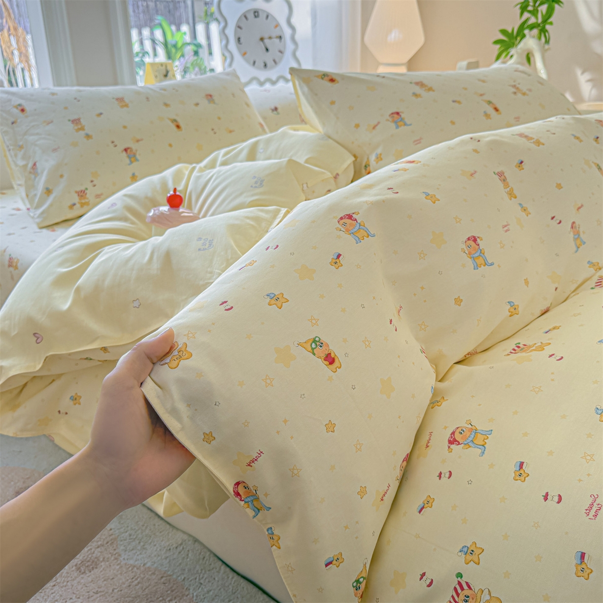 91家纺网 家纺一手货源 找家纺 女子家纺 2026新款全棉印花四件套系列 芝士星星仔