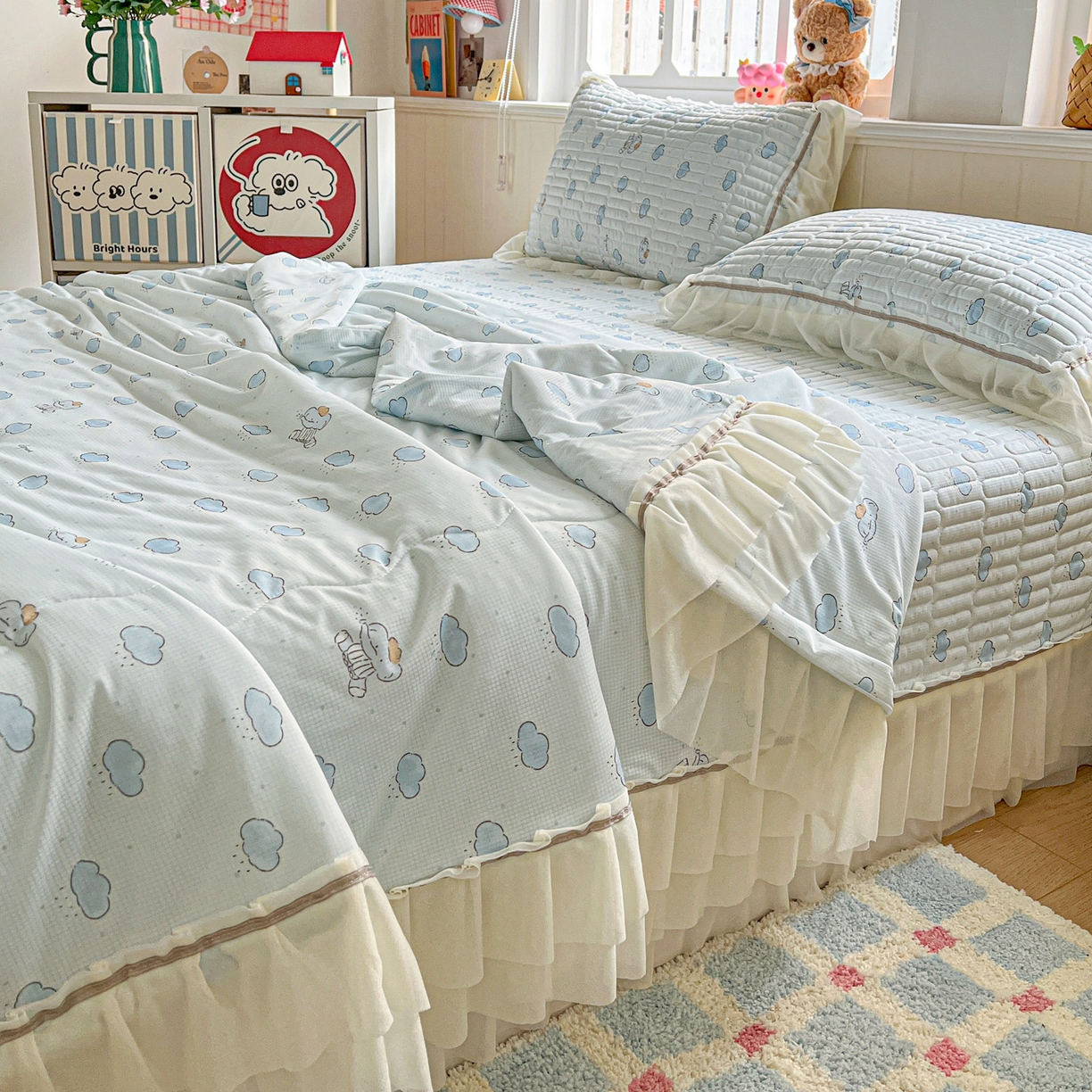 91家纺网 家纺一手货源 找家纺 富米莱单品馆 2026新款高奢维密花边冰肤格凉感夏凉被床盖夏被四件套 夏被床盖-云间小象