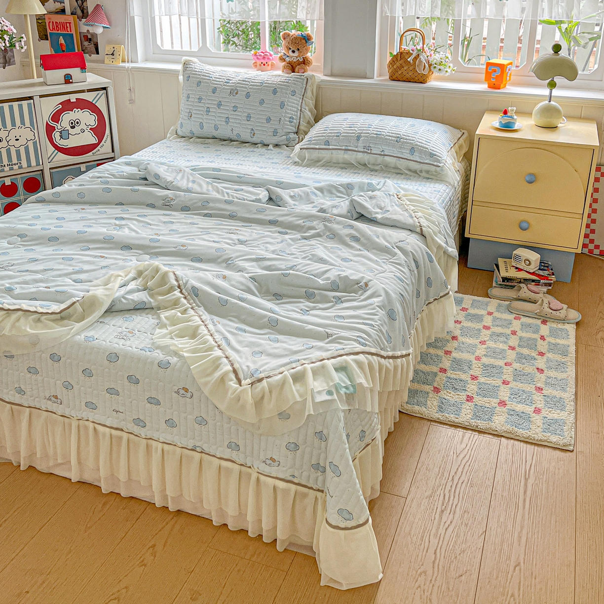 91家纺网 家纺一手货源 找家纺 富米莱单品馆 2026新款高奢维密花边冰肤格凉感夏凉被床盖夏被四件套 夏被床盖-云间小象