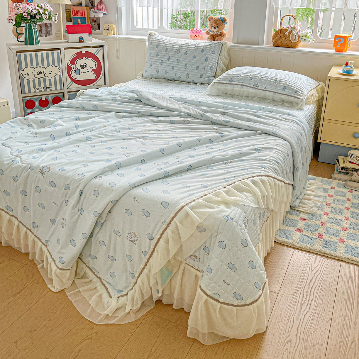 91家纺网 家纺一手货源 找家纺 富米莱单品馆 2026新款高奢维密花边冰肤格凉感夏凉被床盖夏被四件套 夏被床盖-云间小象