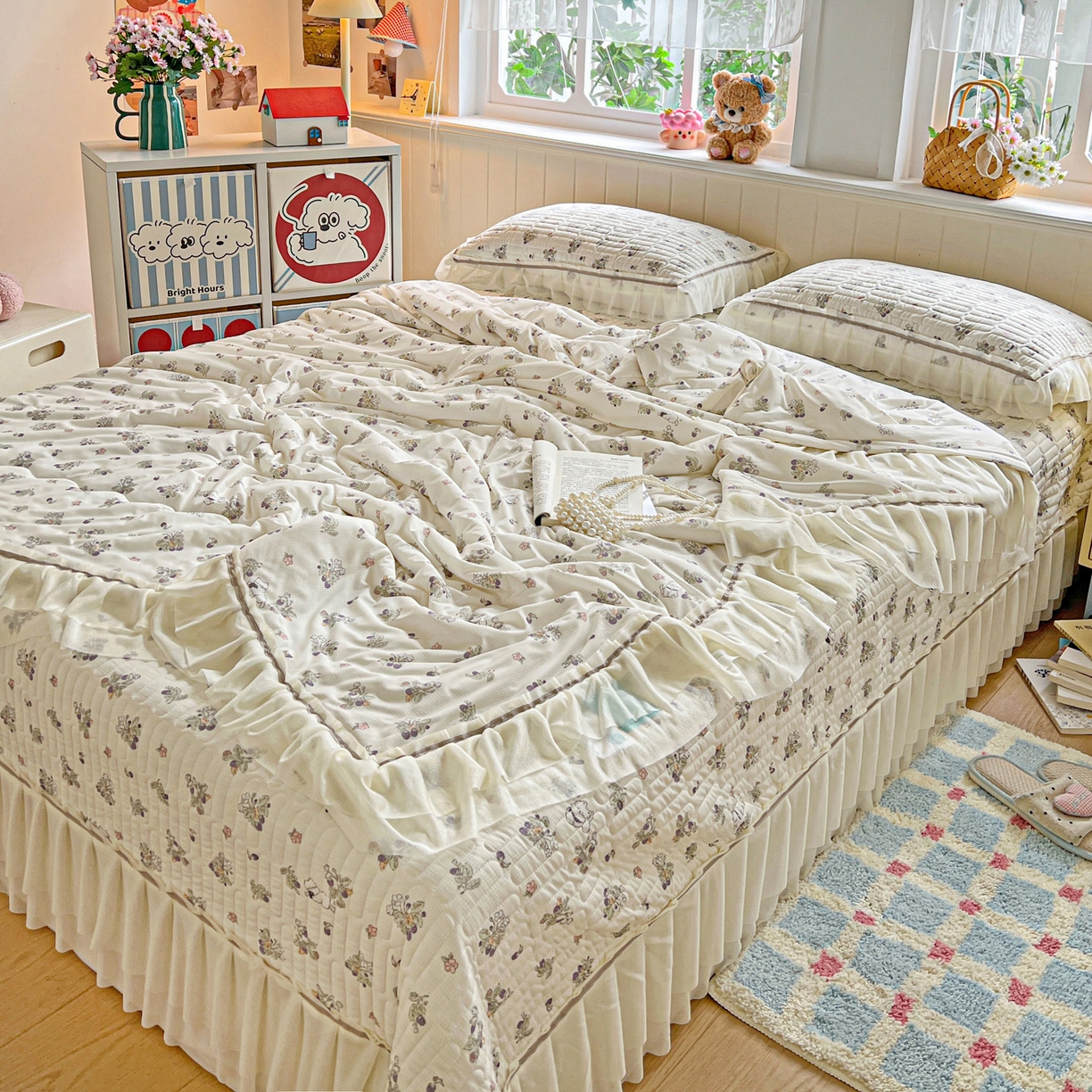 91家纺网 家纺一手货源 找家纺 富米莱单品馆 2026新款高奢维密花边冰肤格凉感夏凉被床盖夏被四件套 夏被床盖-紫花小猫