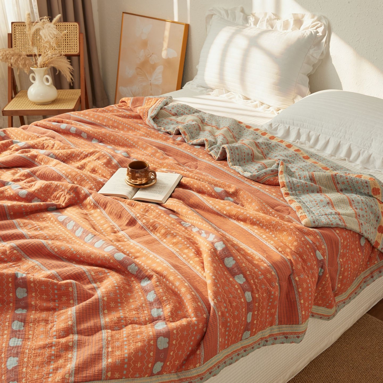 91家纺网 家纺一手货源 找家纺 （总）睡棉坊 2026新款全棉色织提花双层纱夏被全棉夏凉被里外全棉天然棉花被