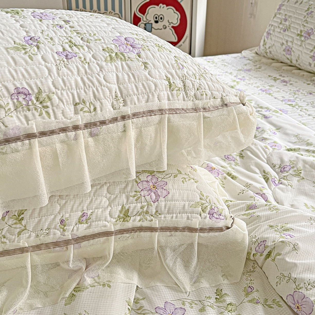 91家纺网 家纺一手货源 找家纺 富米莱单品馆 2026新款高奢维密花边冰肤格凉感夏凉被床盖夏被四件套 夏被床盖-紫雾花田