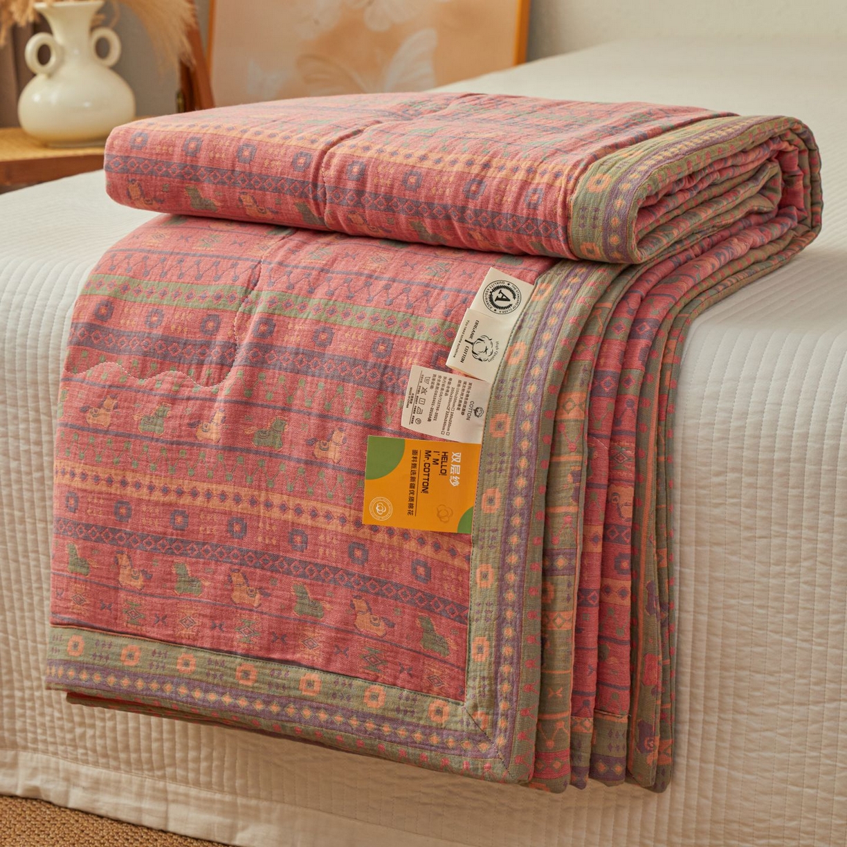 91家纺网 家纺一手货源 找家纺 （总）睡棉坊 2026新款全棉色织提花双层纱夏被全棉夏凉被里外全棉天然棉花被