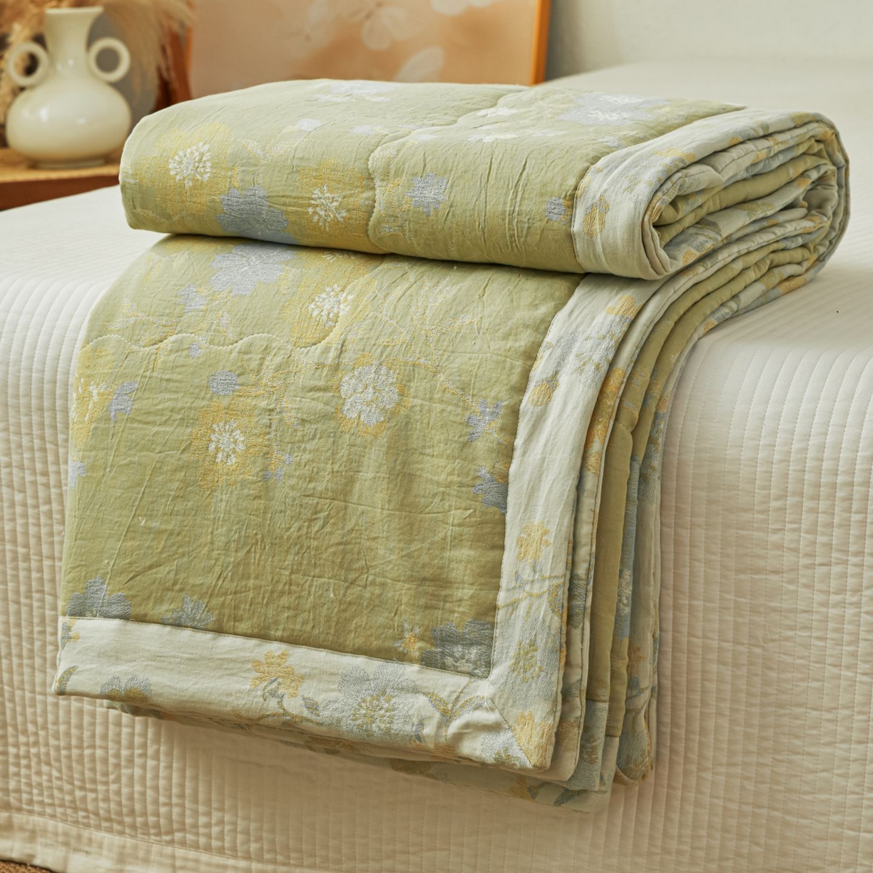 91家纺网 家纺一手货源 找家纺 （总）睡棉坊 2026新款全棉色织提花双层纱夏被全棉夏凉被里外全棉天然棉花被