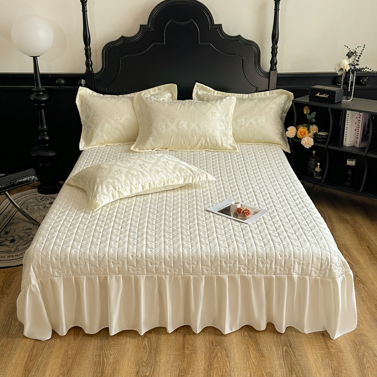 91家纺网 家纺一手货源 找家纺 提花大世界 2026新款简奢被套款水洗真丝天丝提花丝滑床单床盖四件套 巴黎邂逅-玉瓷白