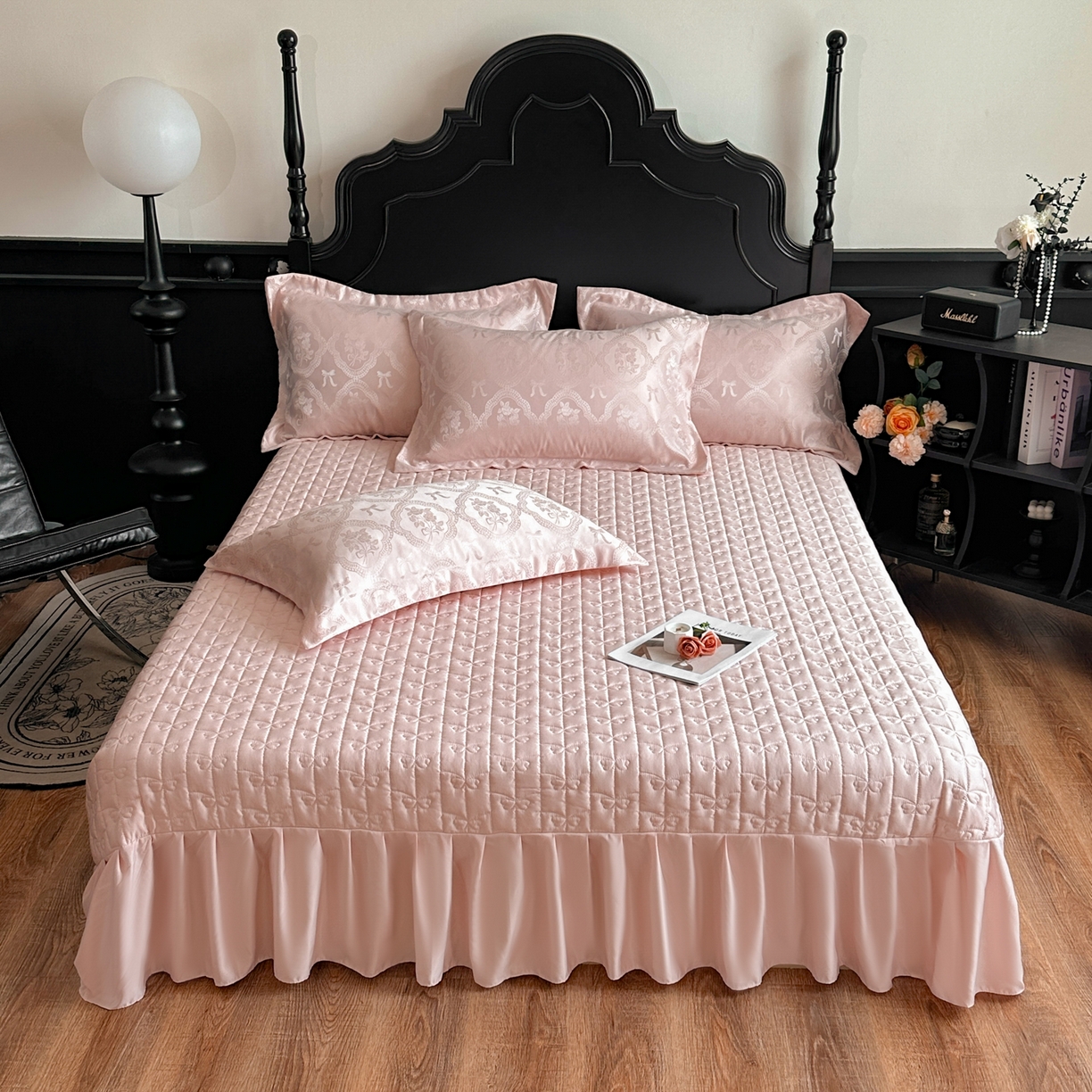 91家纺网 家纺一手货源 找家纺 提花大世界 2026新款简奢被套款水洗真丝天丝提花丝滑床单床盖四件套 巴黎邂逅-胭脂玉