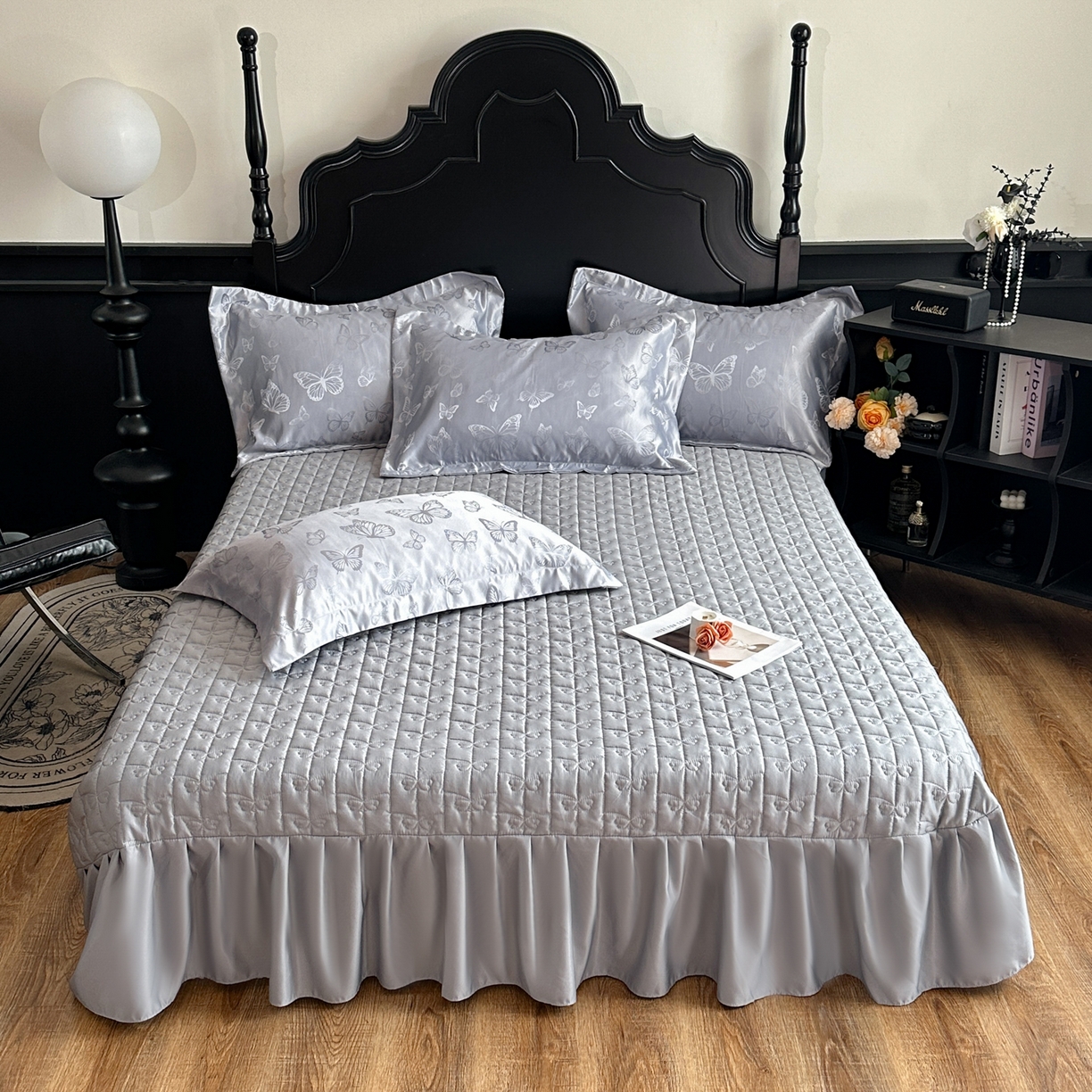 91家纺网 家纺一手货源 找家纺 提花大世界 2026新款简奢被套款水洗真丝天丝提花丝滑床单床盖四件套 谍影流光-大象灰