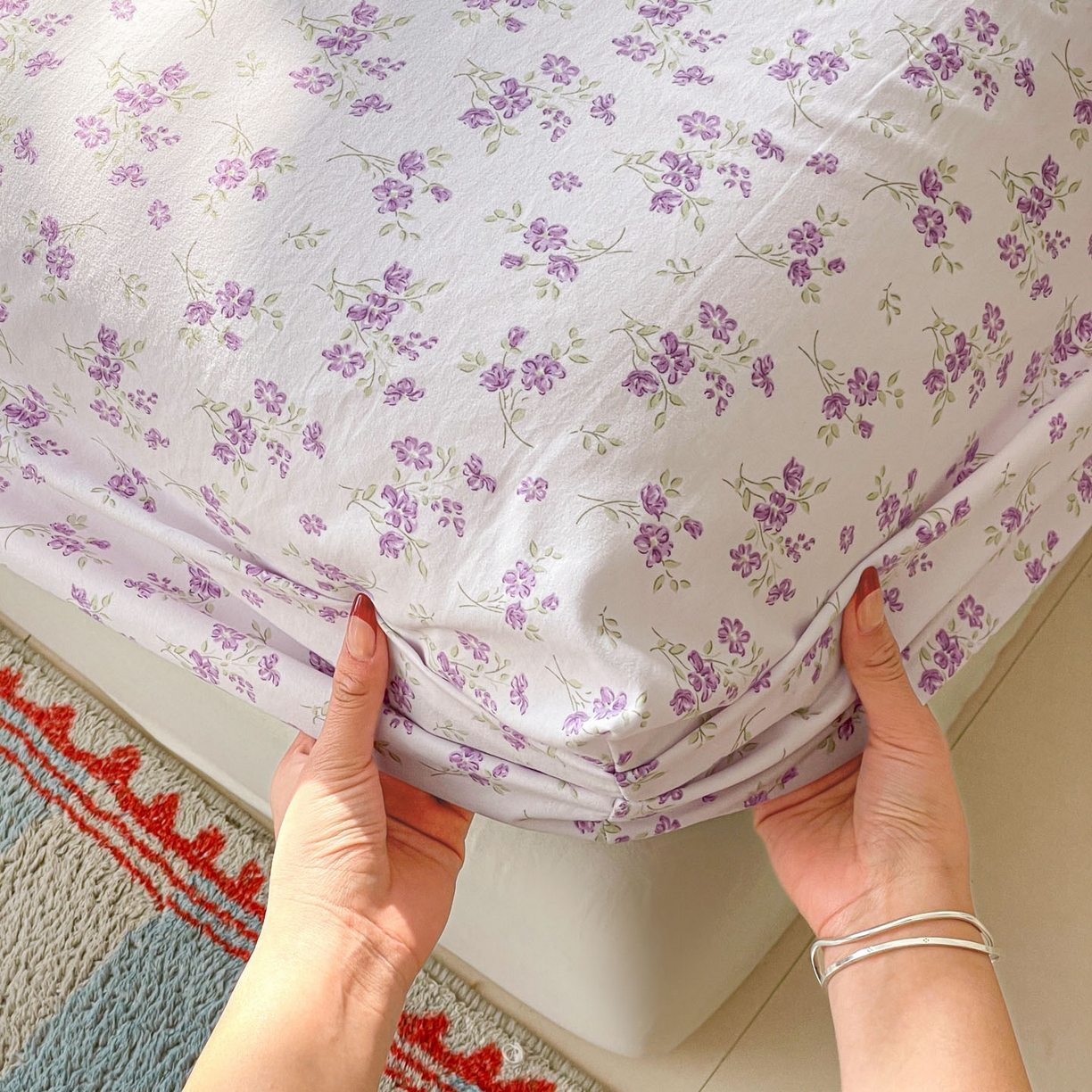 91家纺网 家纺一手货源 找家纺 纽缦家纺 2026新款A类105g四件套古法水洗棉单床笠单品床笠床笠单件 波影紫