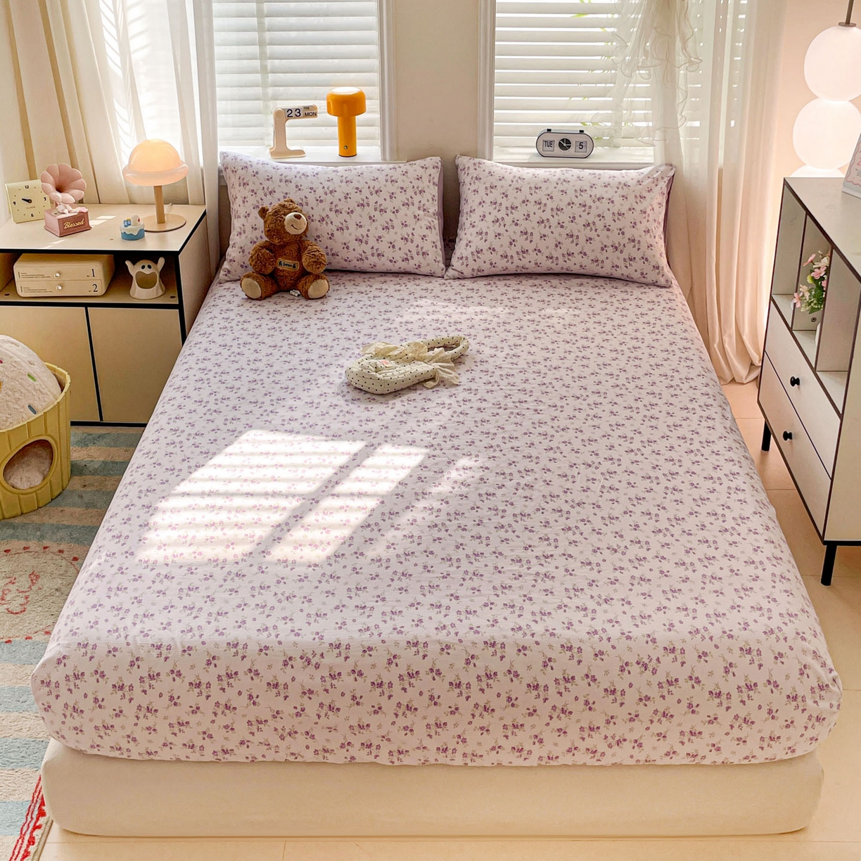 91家纺网 家纺一手货源 找家纺 纽缦家纺 2026新款A类105g四件套古法水洗棉单床笠单品床笠床笠单件 波影紫