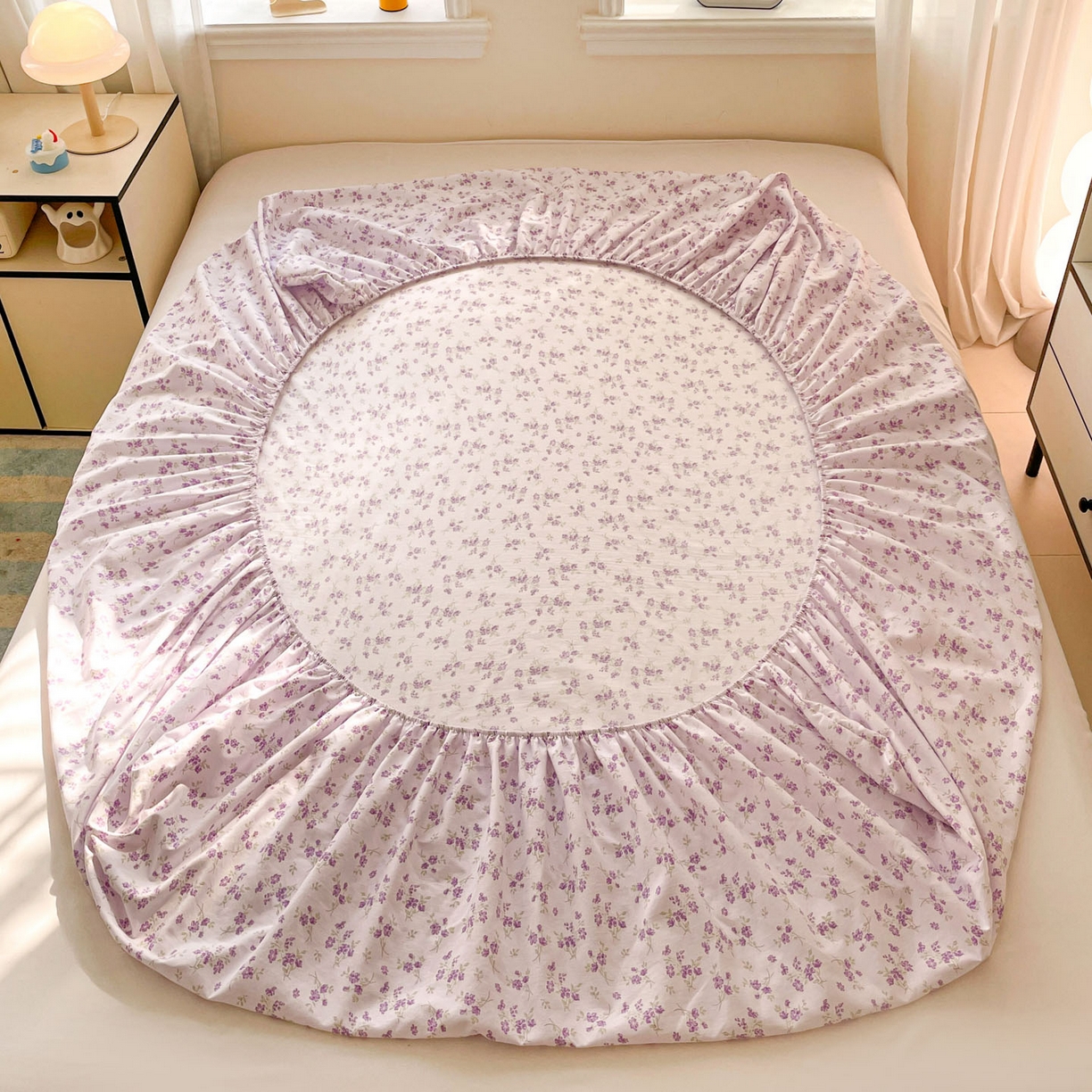 91家纺网 家纺一手货源 找家纺 纽缦家纺 2026新款A类105g四件套古法水洗棉单床笠单品床笠床笠单件 波影紫