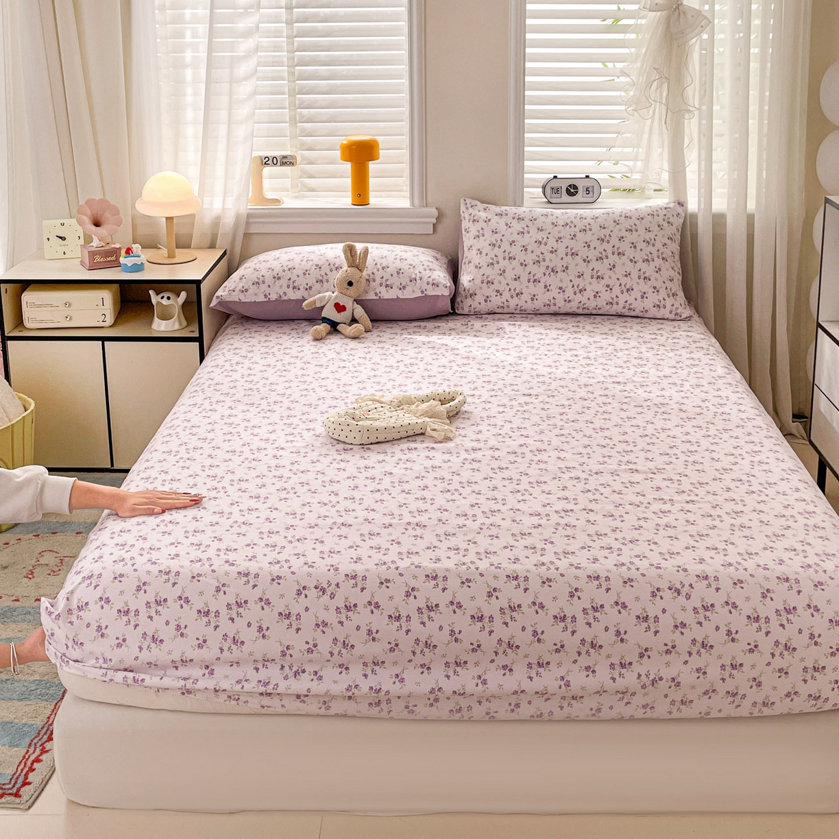 91家纺网 家纺一手货源 找家纺 纽缦家纺 2026新款A类105g四件套古法水洗棉单床笠单品床笠床笠单件 波影紫