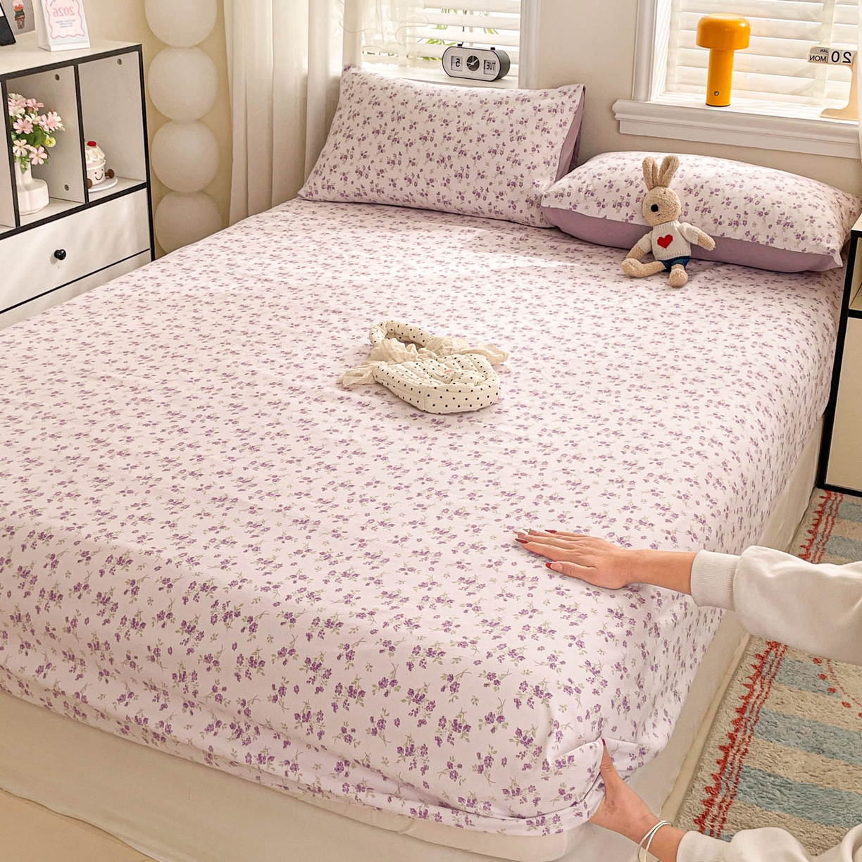 91家纺网 家纺一手货源 找家纺 纽缦家纺 2026新款A类105g四件套古法水洗棉单床笠单品床笠床笠单件 波影紫