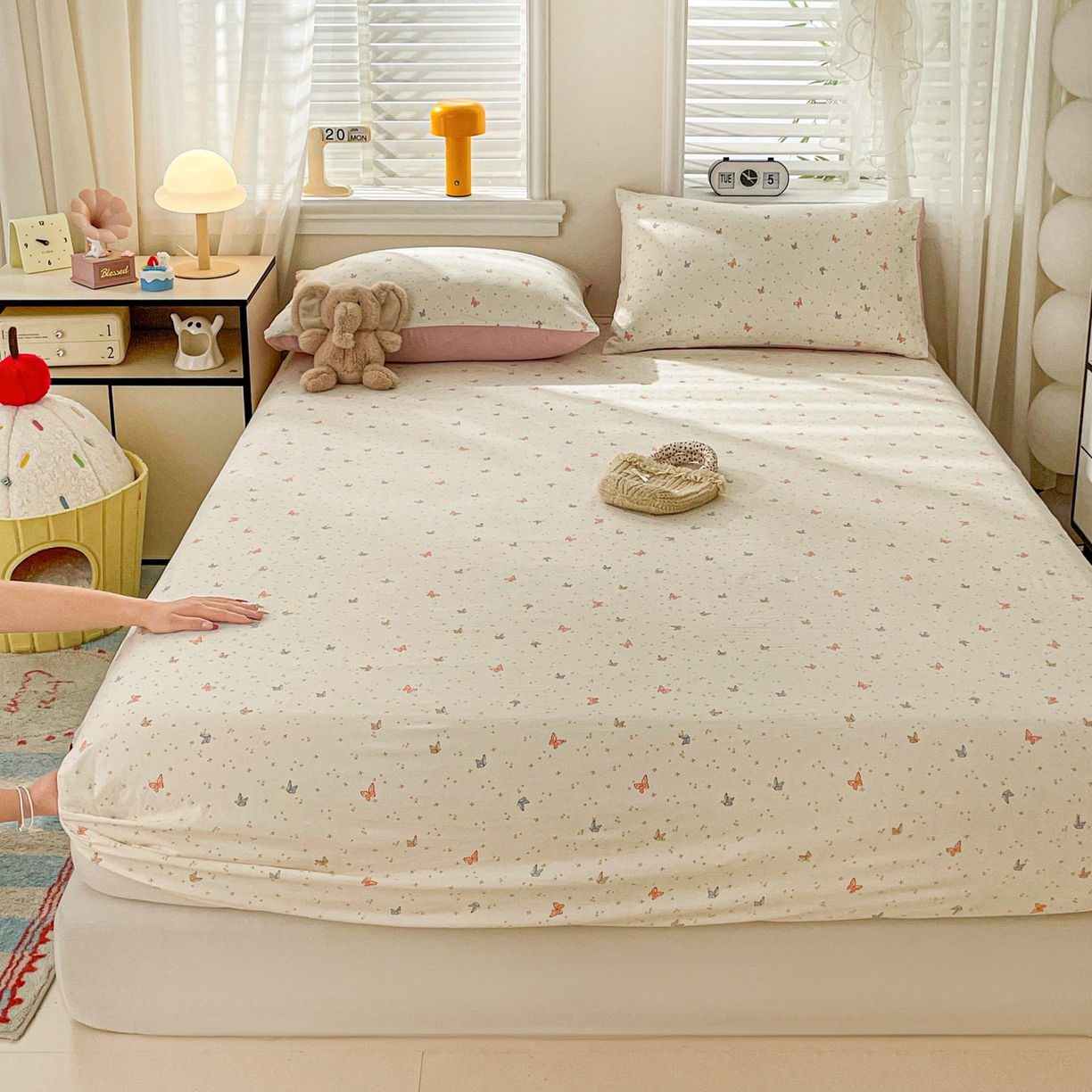 91家纺网 家纺一手货源 找家纺 纽缦家纺 2026新款A类105g四件套古法水洗棉单床笠单品床笠床笠单件 彩蝶红