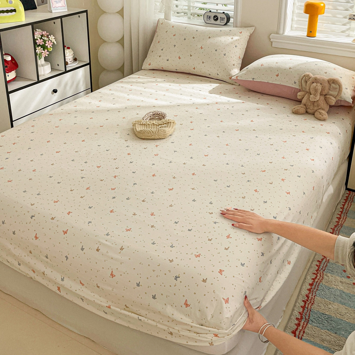 91家纺网 家纺一手货源 找家纺 纽缦家纺 2026新款A类105g四件套古法水洗棉单床笠单品床笠床笠单件 彩蝶红