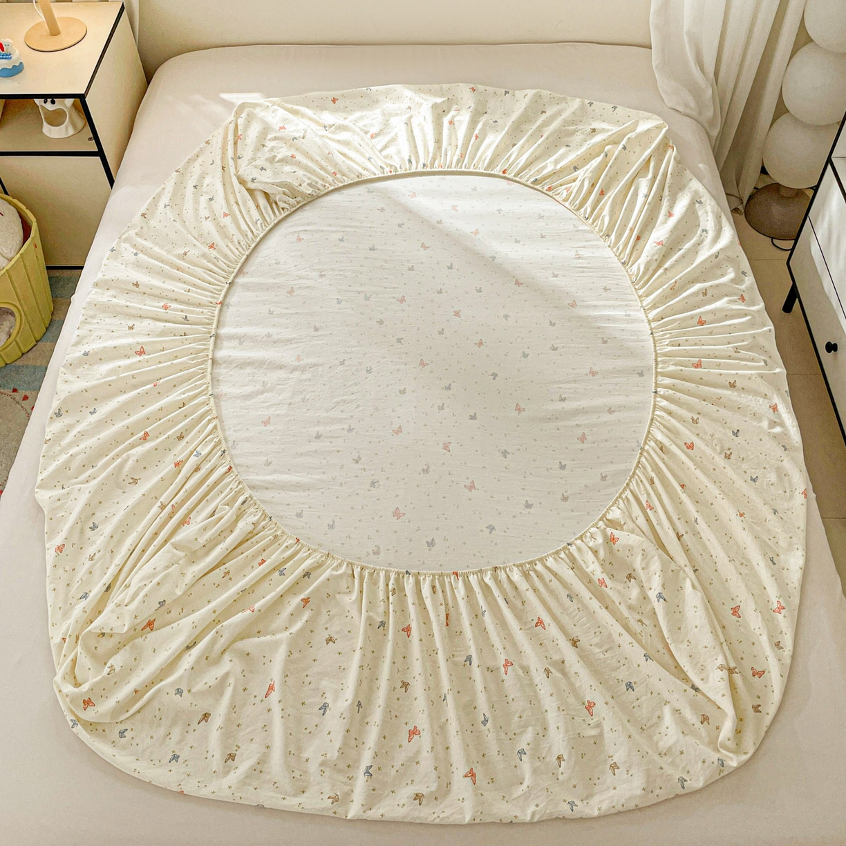 91家纺网 家纺一手货源 找家纺 纽缦家纺 2026新款A类105g四件套古法水洗棉单床笠单品床笠床笠单件 彩蝶红