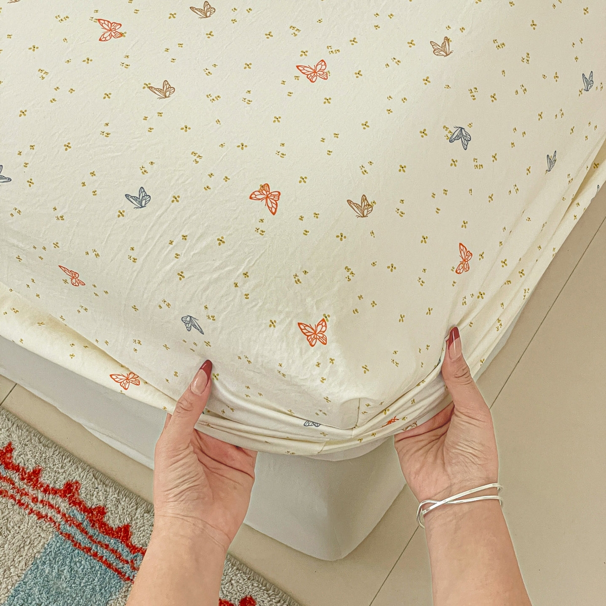 91家纺网 家纺一手货源 找家纺 纽缦家纺 2026新款A类105g四件套古法水洗棉单床笠单品床笠床笠单件 彩蝶红