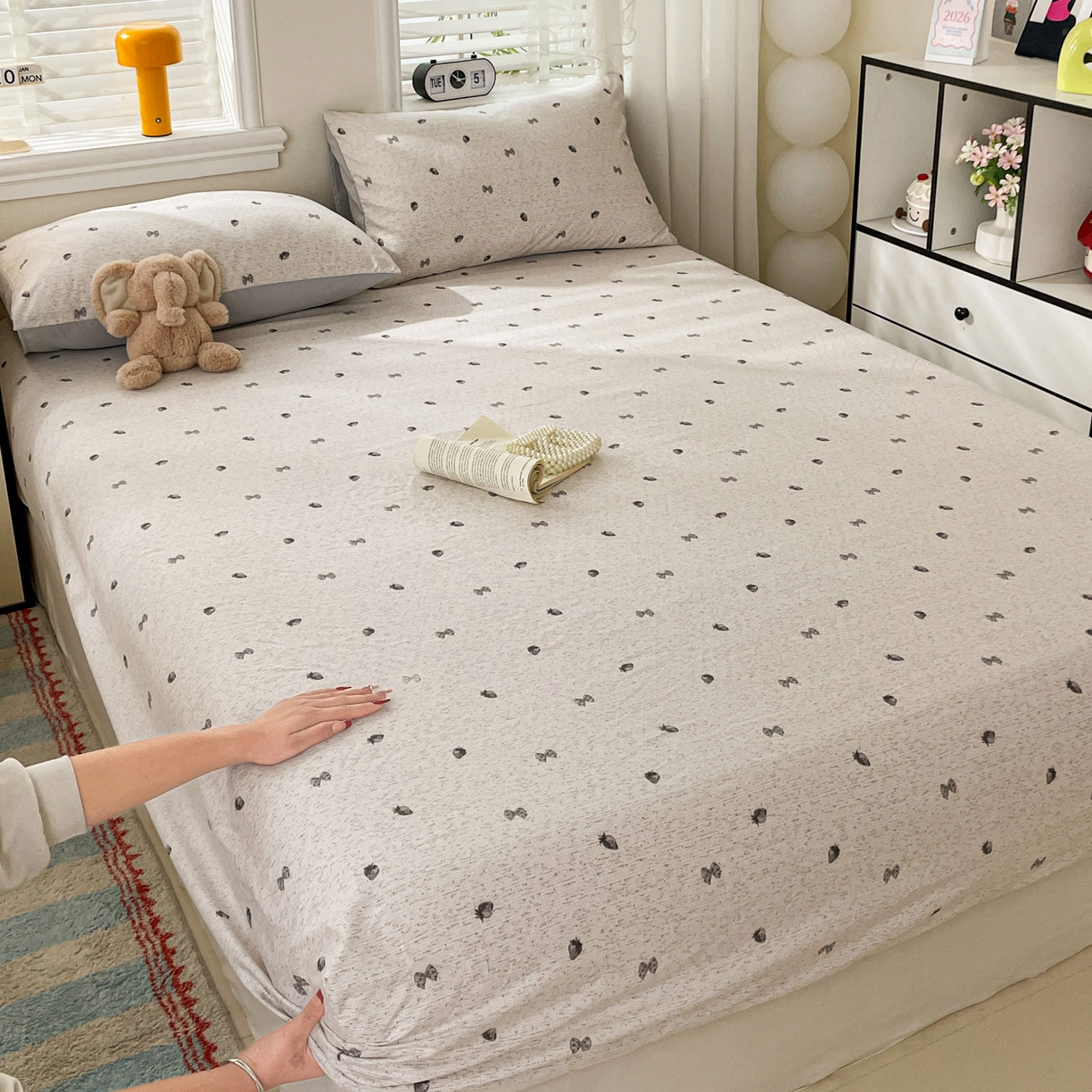 纽缦家纺 2026新款A类105g四件套古法水洗棉单床笠单品床笠床笠单件 初春灰