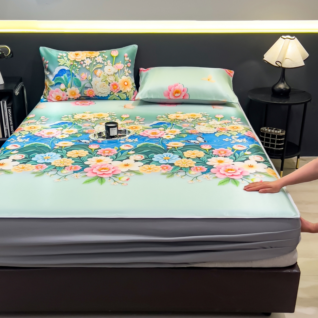 91家纺网 家纺一手货源 找家纺 柏薇 2026新款数码印花超级凉感席床笠款 森蔓