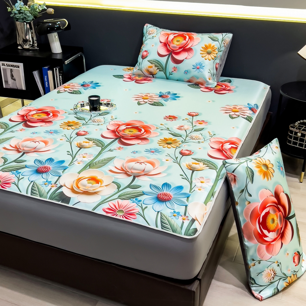 91家纺网 家纺一手货源 找家纺 柏薇 2026新款数码印花超级凉感席床笠款 芸白