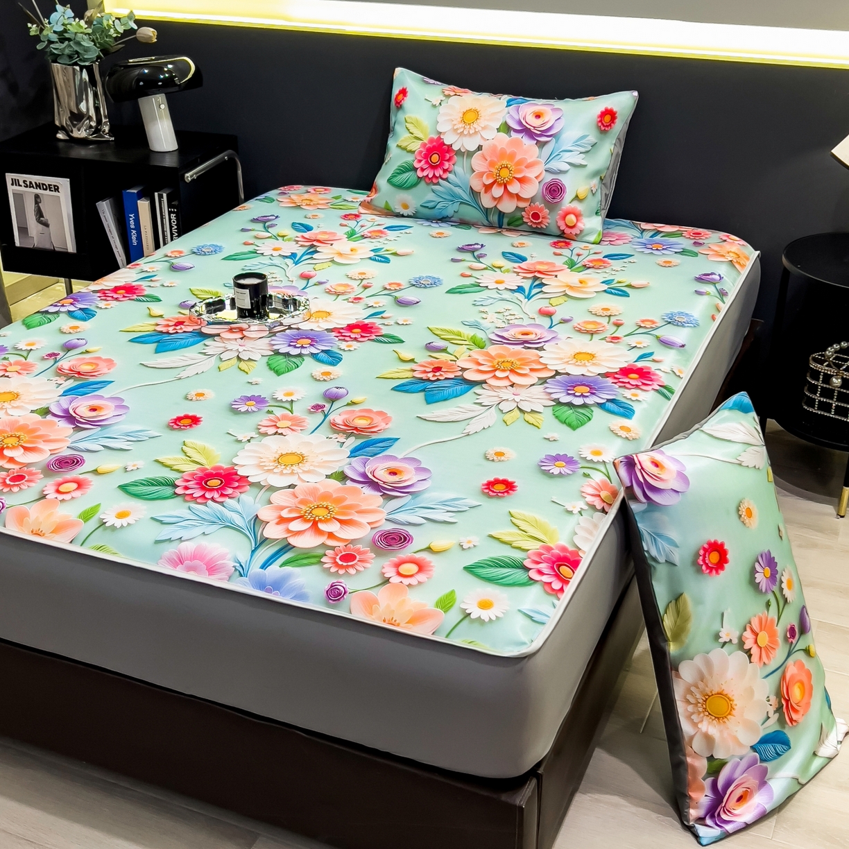 91家纺网 家纺一手货源 找家纺 柏薇 2026新款数码印花超级凉感席床笠款 春生物