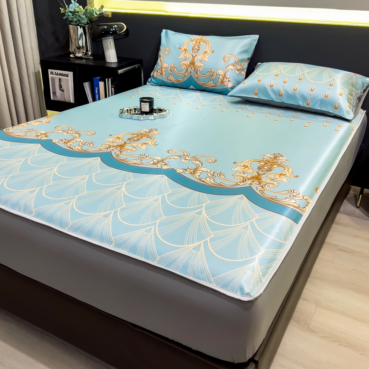 91家纺网 家纺一手货源 找家纺 柏薇 2026新款数码印花超级凉感席床笠款 牧夏