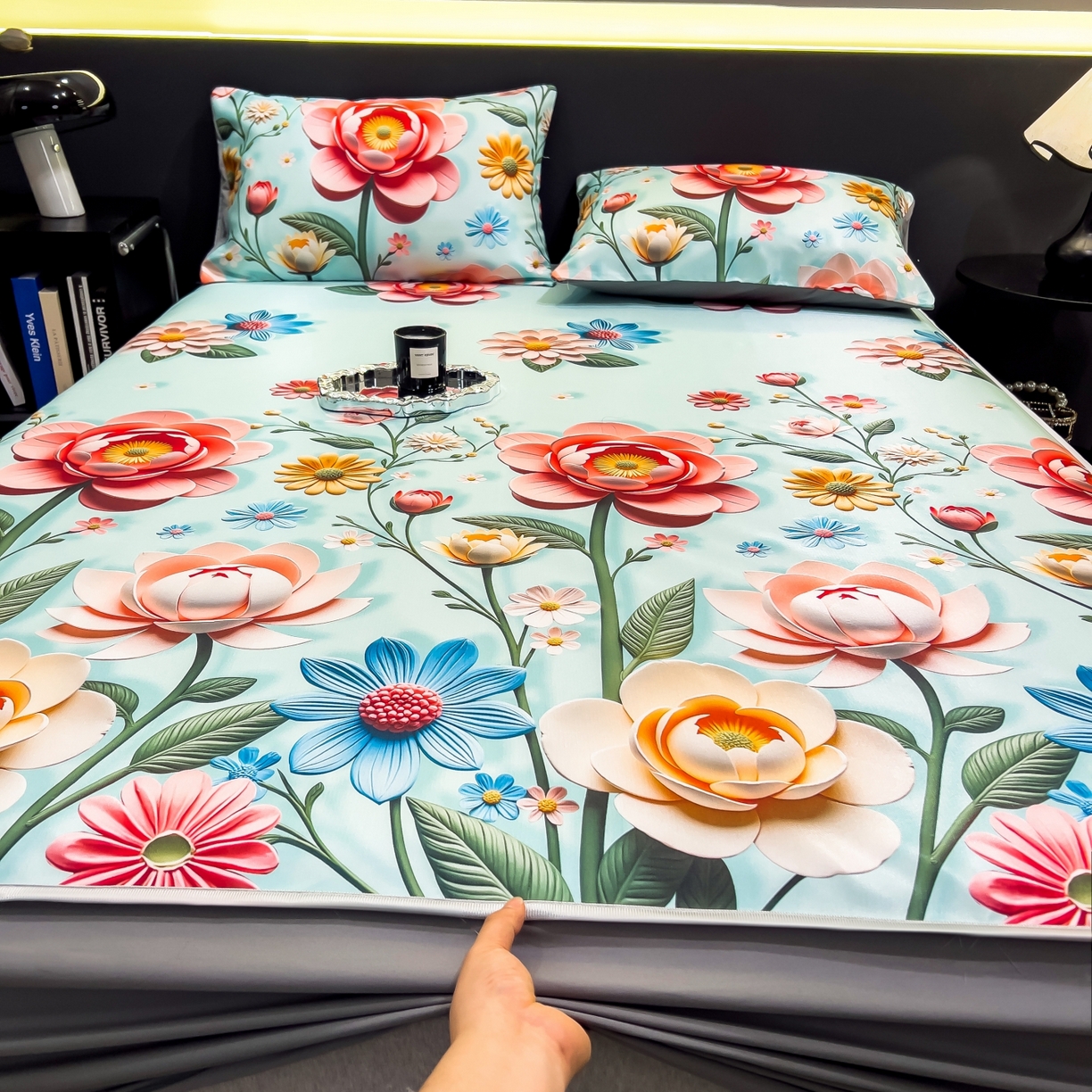 91家纺网 家纺一手货源 找家纺 柏薇 2026新款数码印花超级凉感席床笠款 芸白