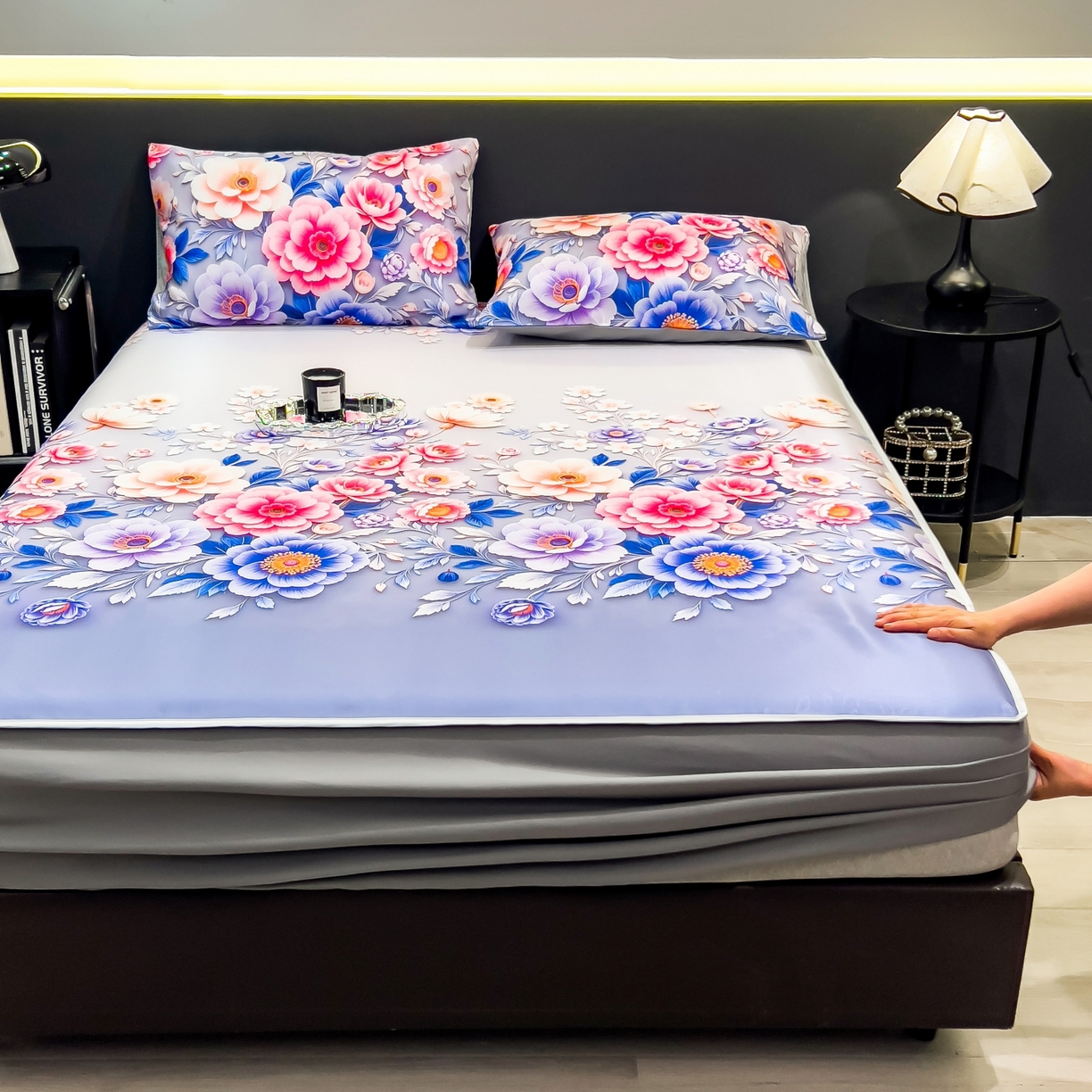 91家纺网 家纺一手货源 找家纺 柏薇 2026新款数码印花超级凉感席床笠款 清风