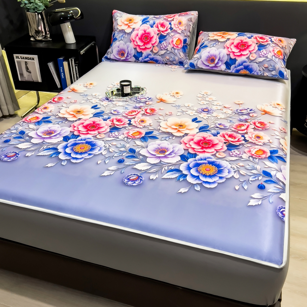 91家纺网 家纺一手货源 找家纺 柏薇 2026新款数码印花超级凉感席床笠款 清风