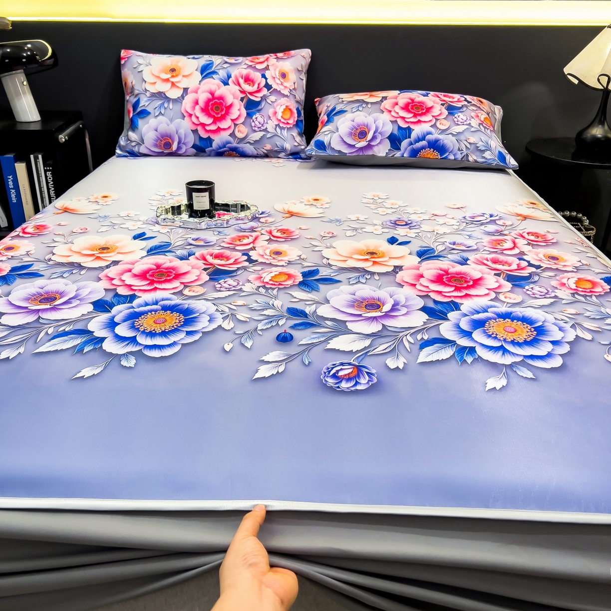 91家纺网 家纺一手货源 找家纺 柏薇 2026新款数码印花超级凉感席床笠款 清风