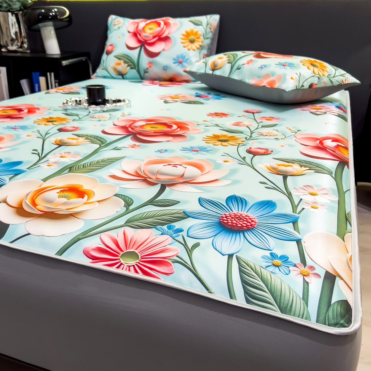 91家纺网 家纺一手货源 找家纺 柏薇 2026新款数码印花超级凉感席床笠款 芸白